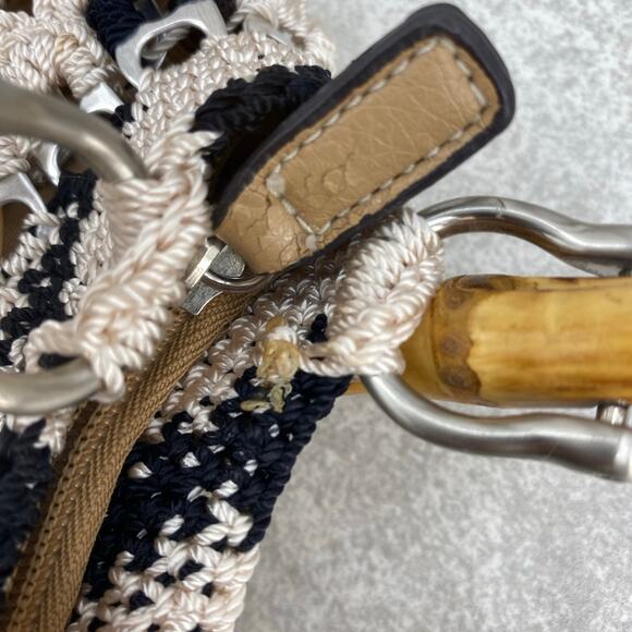 Handmade Crocheted Aluminum Soda Pop Top Bamboo Handles Purse Handbag Tan Black - Picture 7 of 12